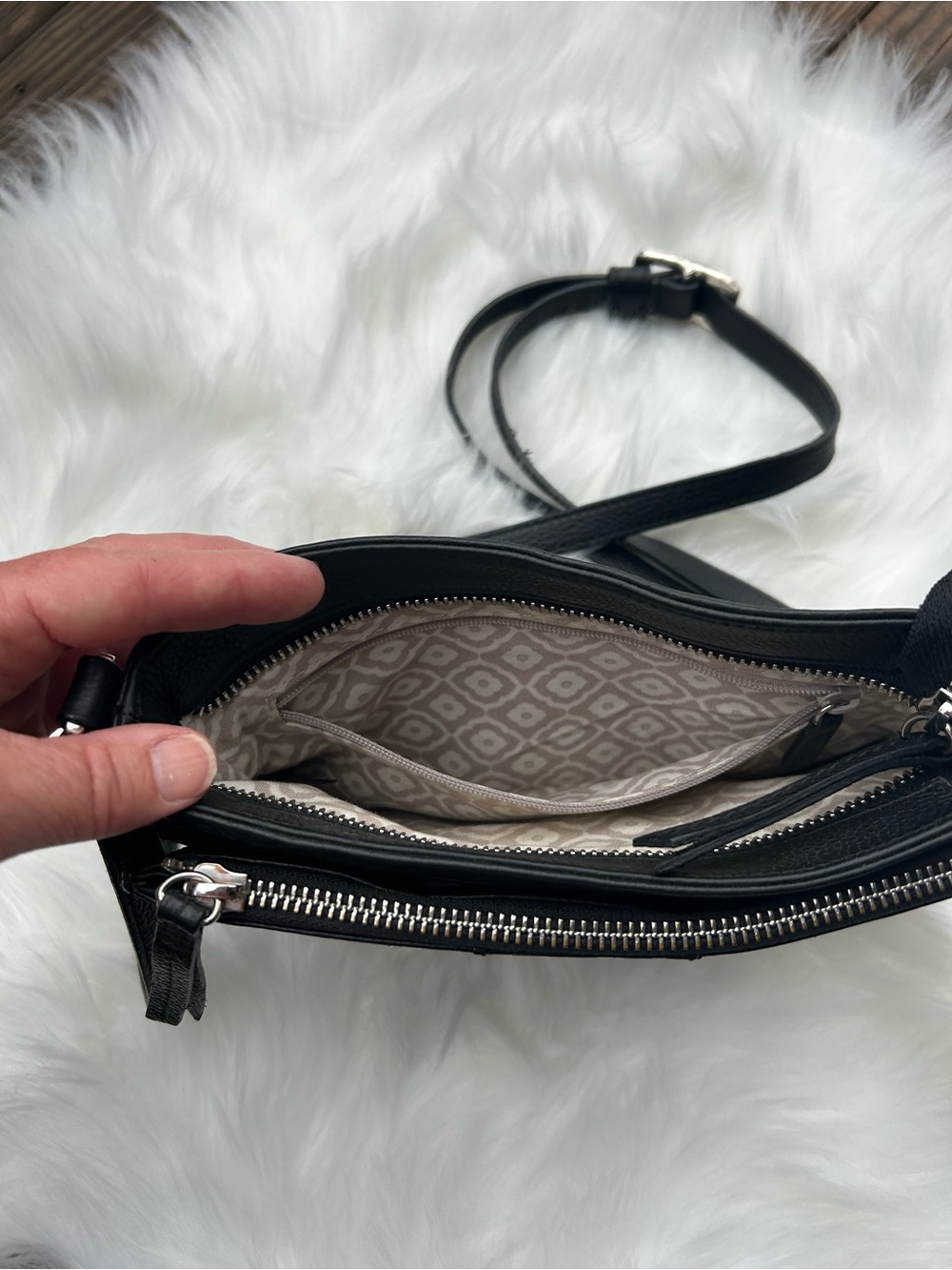 Black Pretty Tough Studded Crossbody Bag with Silver Accent - Picture 4 of 13
